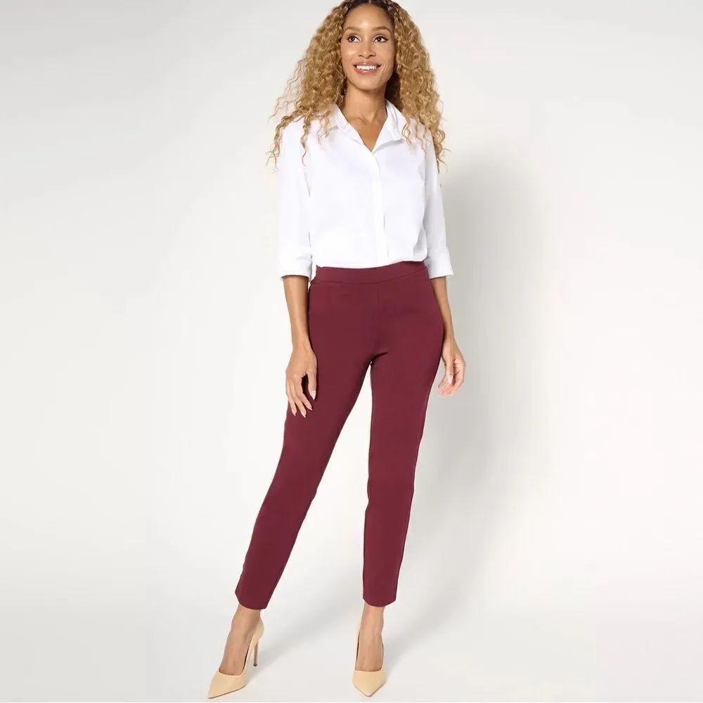 Joan Rivers Woman's Signature Red Tailored Side Seam Pull-On Pants Size Small
